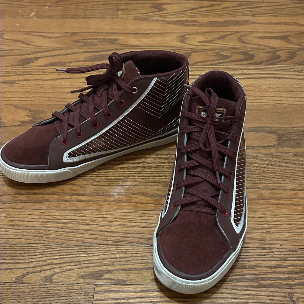 Pony Feed The Cat Sneakers Men's 10.5 Burgundy Mid High-Top Retro Skater Shoes